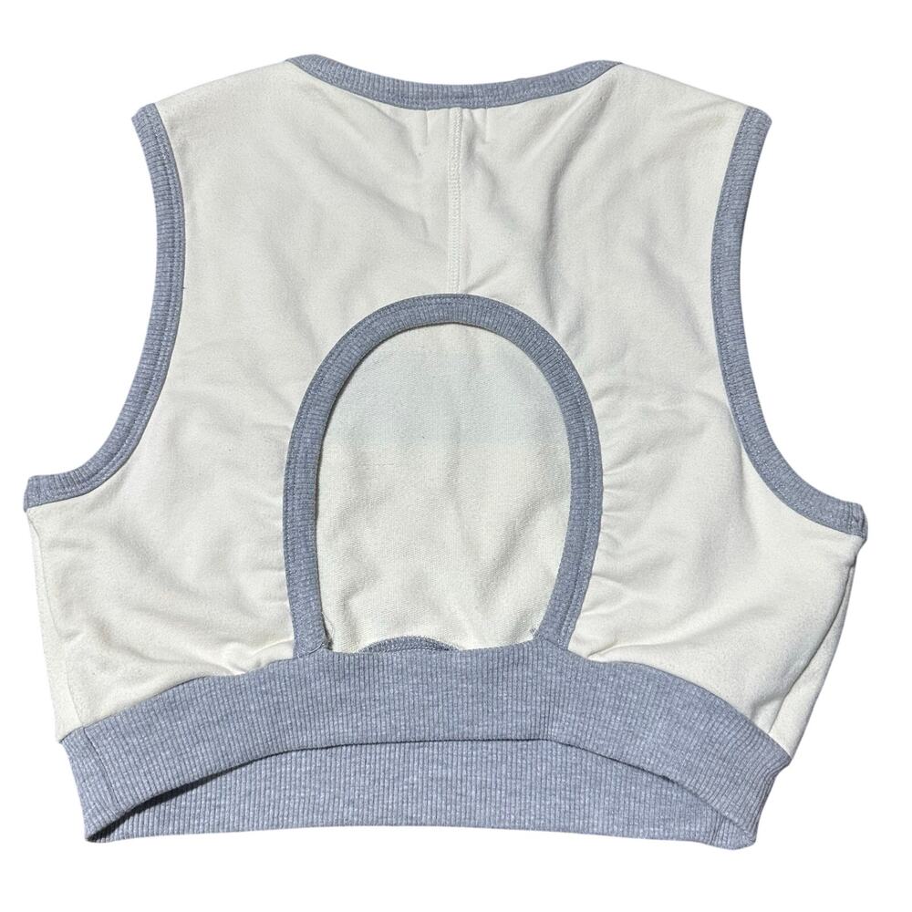 Anthropologie Sundry Crop Lounge Tank Top Cream Blue Yellow NEW - Picture 2 of 5